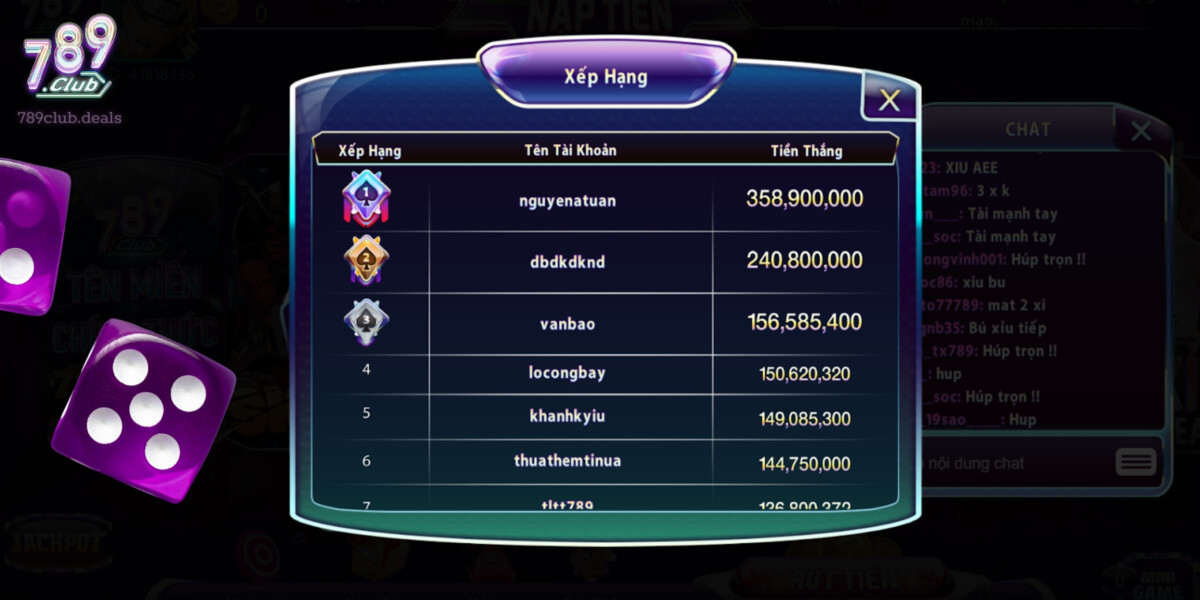 Bảng Xếp Hạng của Tài Xỉu tại 789Club